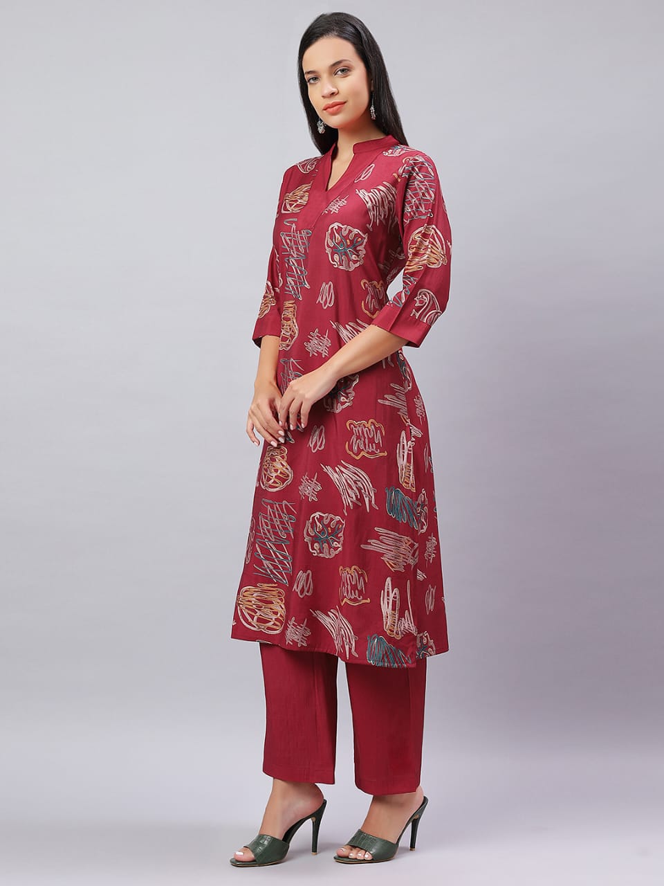 V Neck Kurta Set