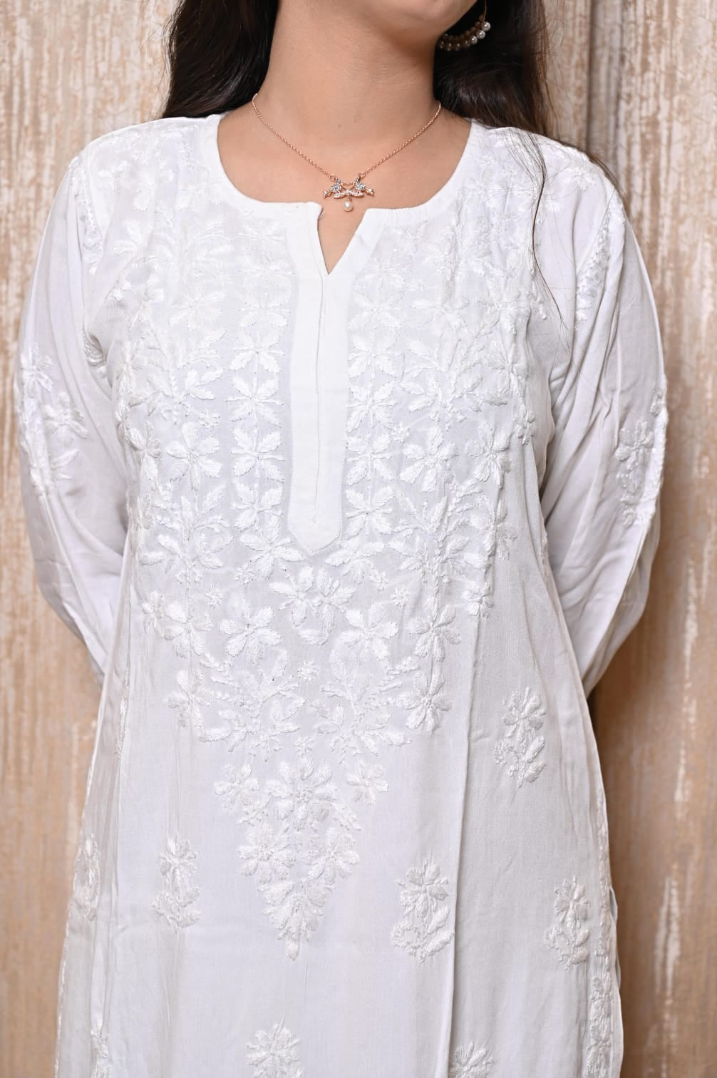 Lucknow Handwork Chikankari 2 piece plazzo set with white embroidery