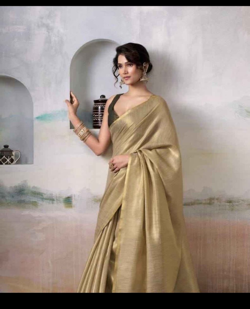 Tissue linen saree