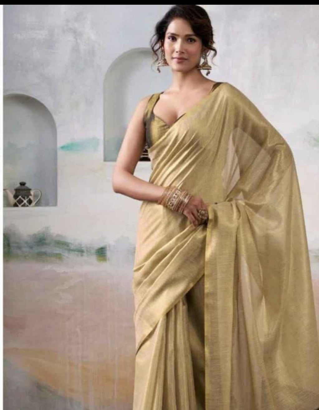 Tissue linen saree
