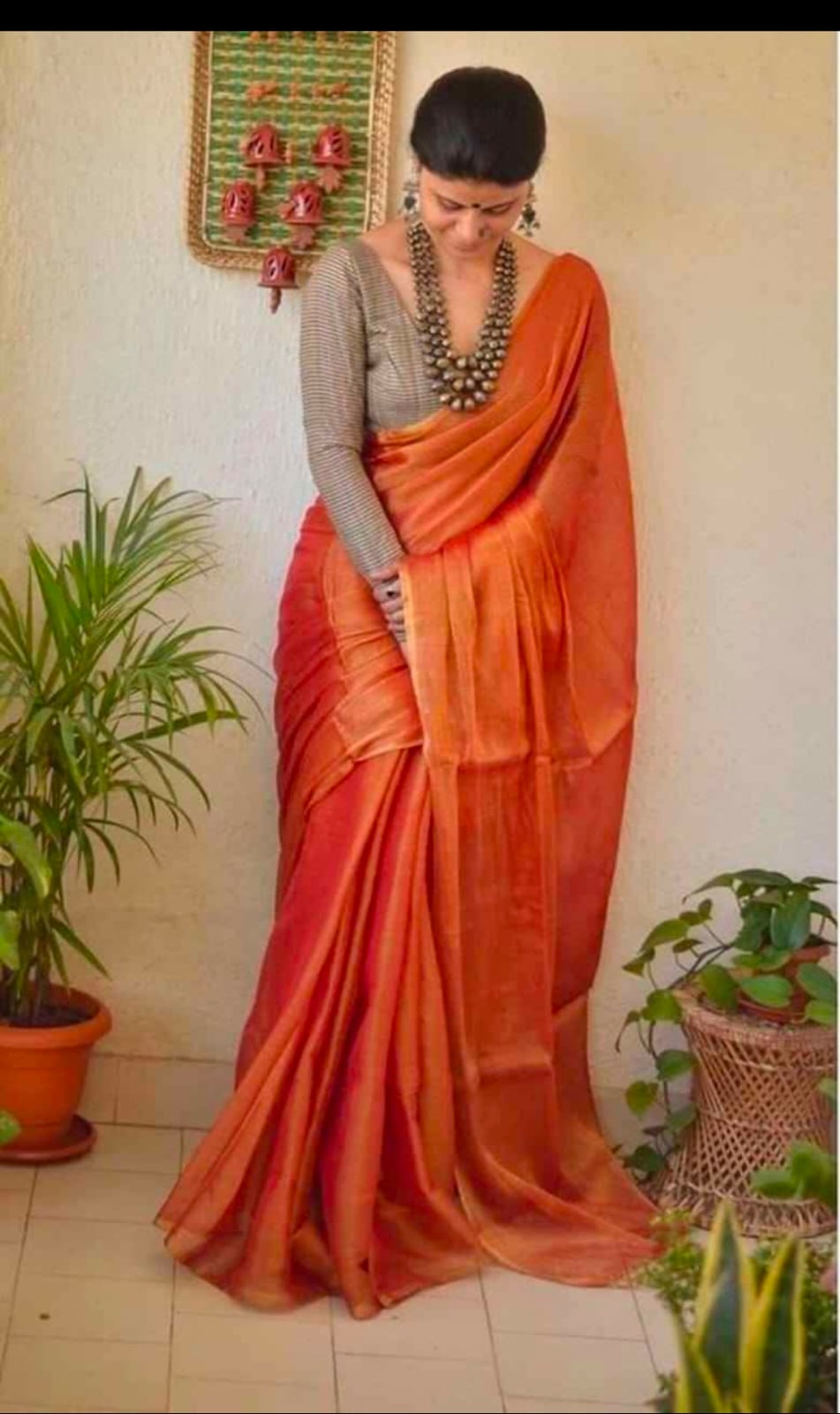 Tissue linen saree