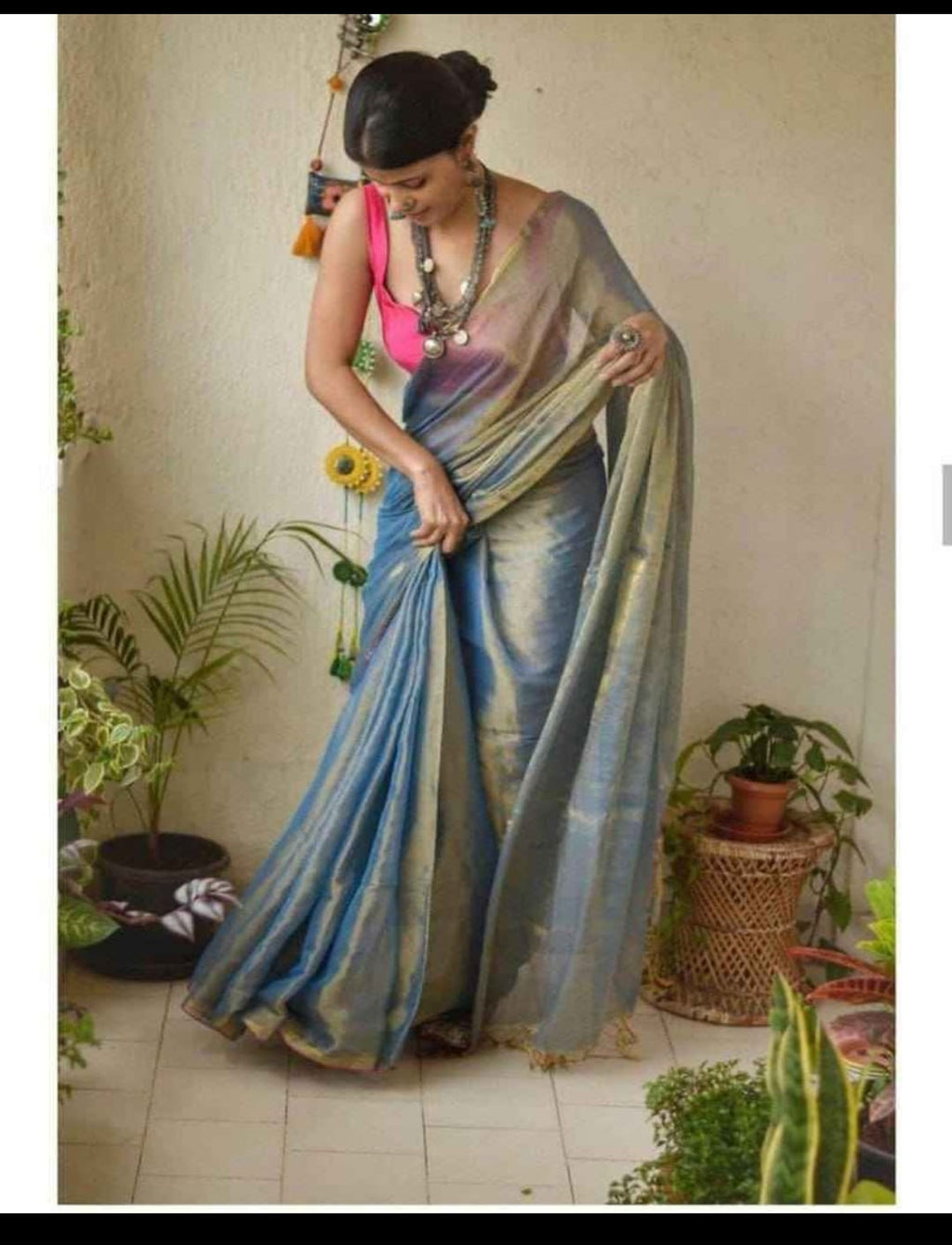 Tissue linen saree