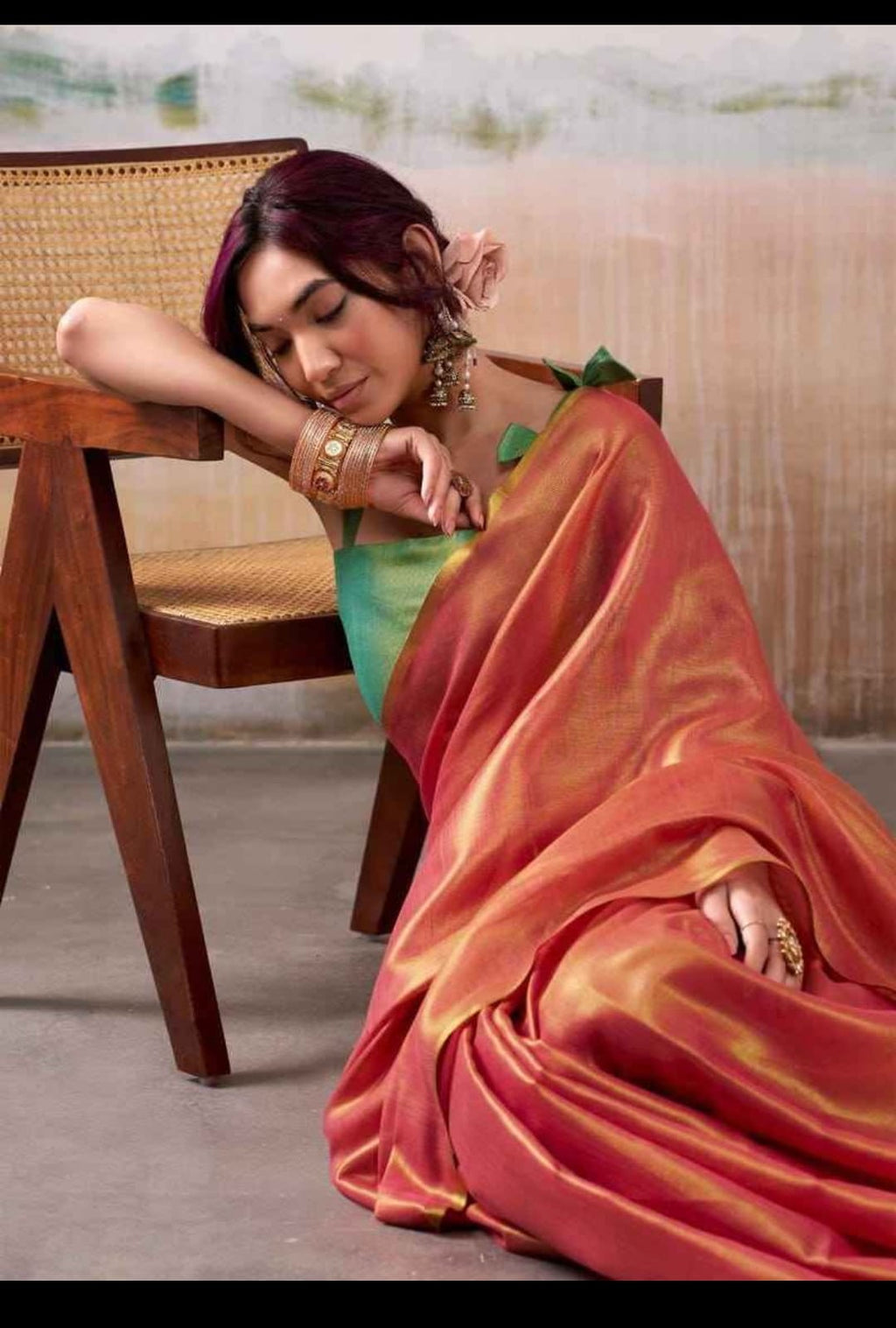 Tissue linen saree