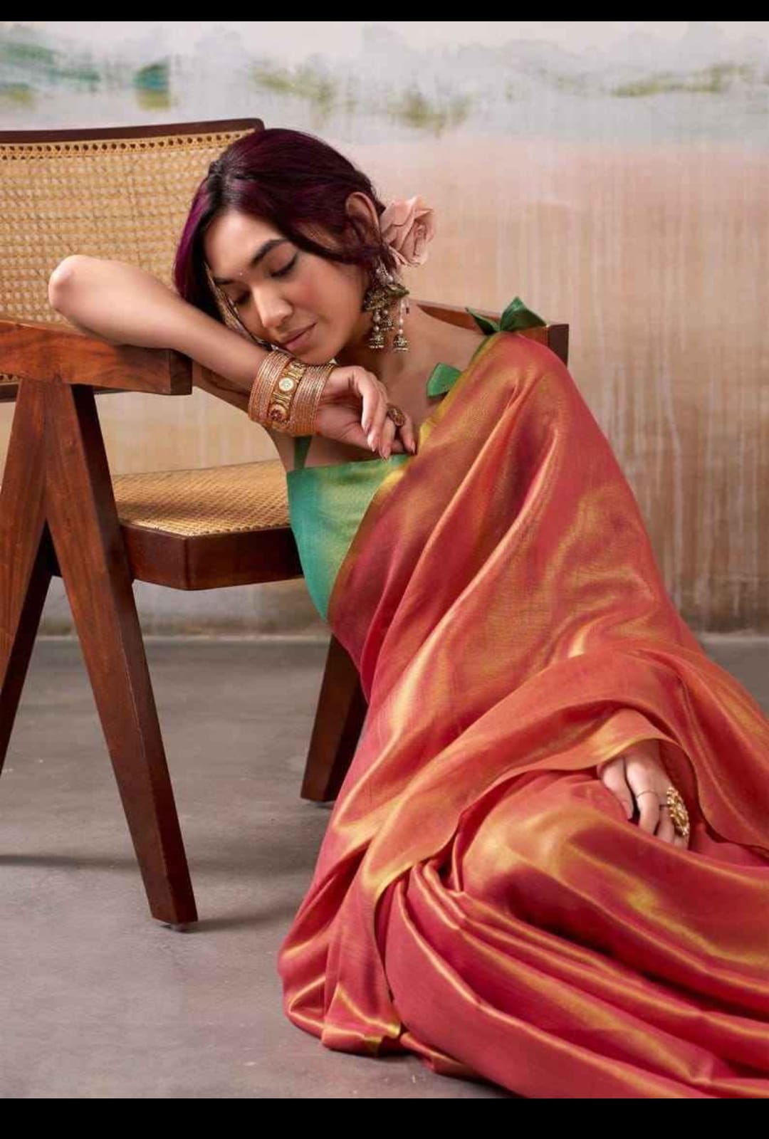 Tissue linen saree