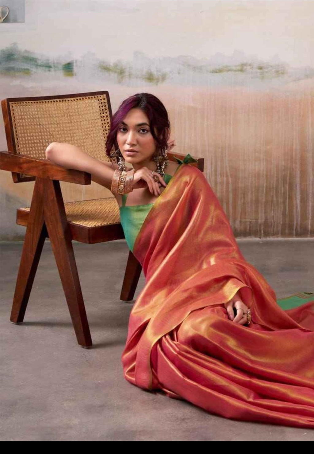 Tissue linen saree