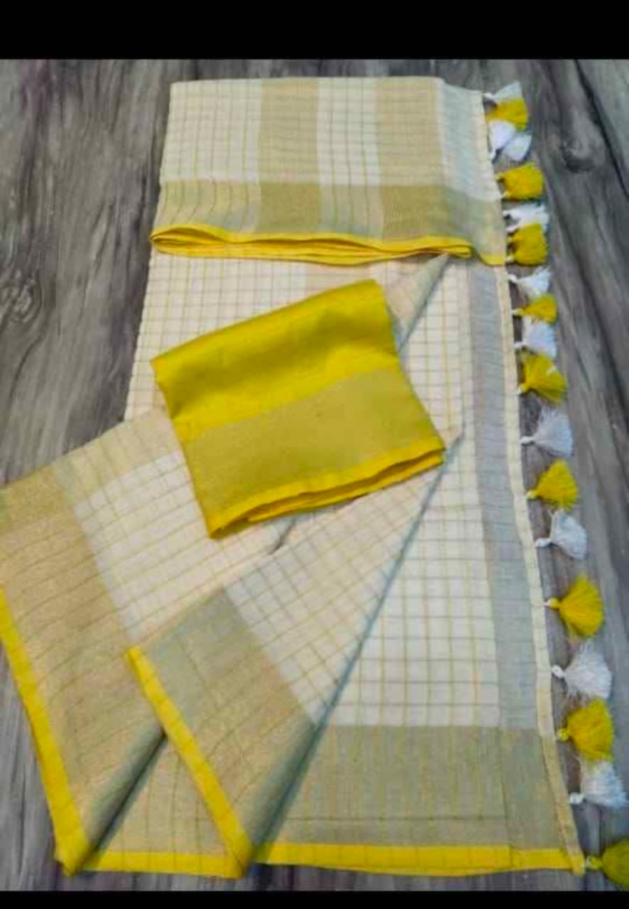 Linen saree with golden border