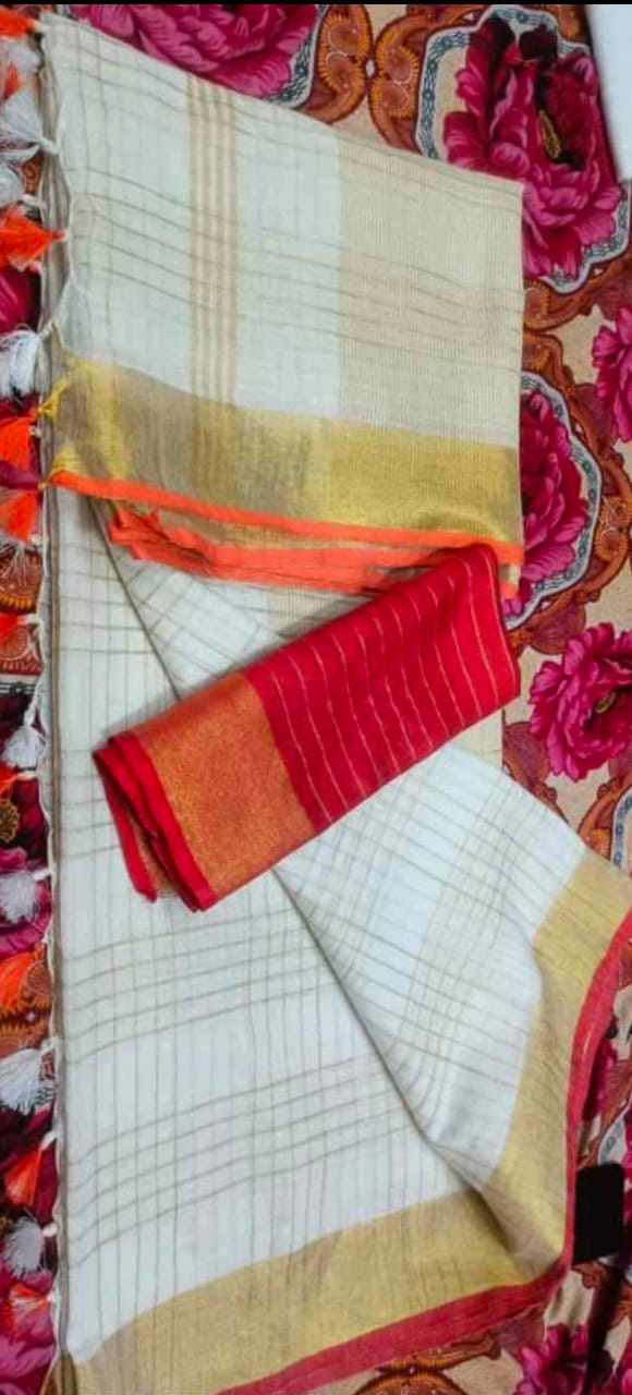 Linen saree with golden border