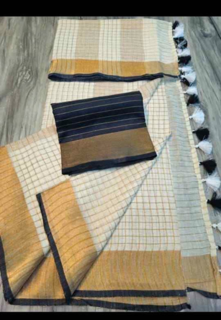 Linen saree with golden border