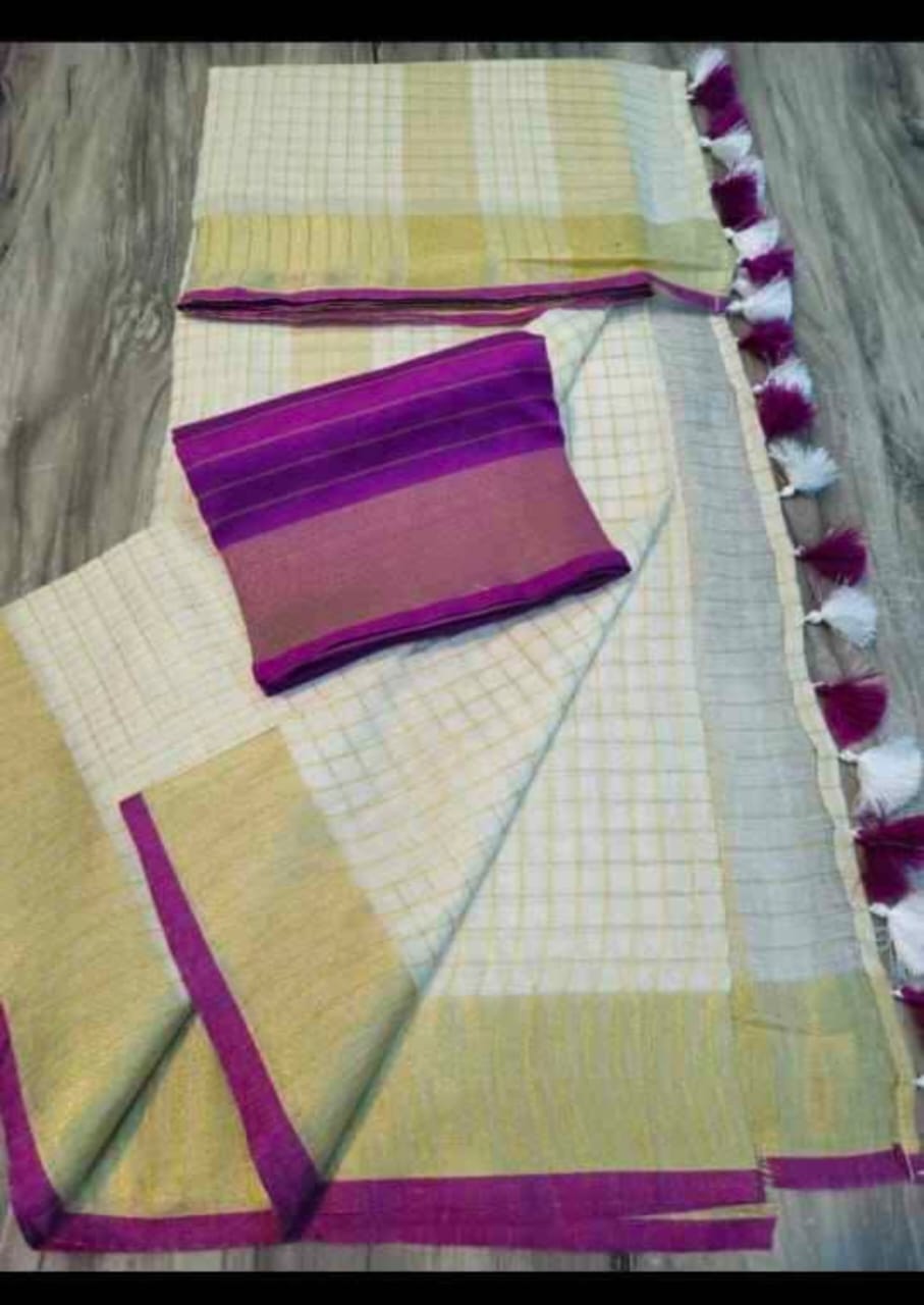 Linen saree with golden border