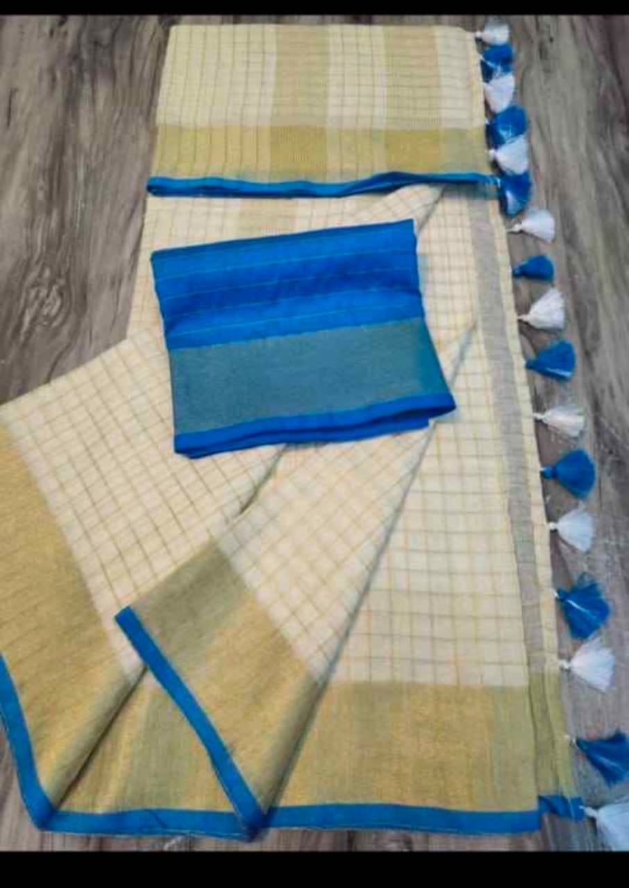 Linen saree with golden border