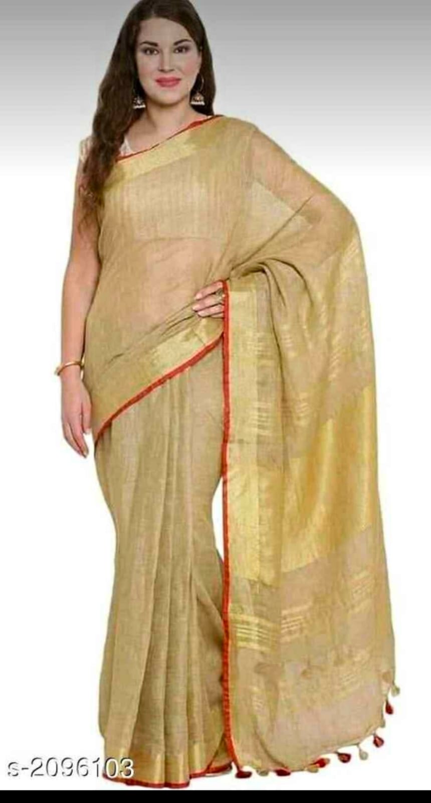 Linen saree with golden border