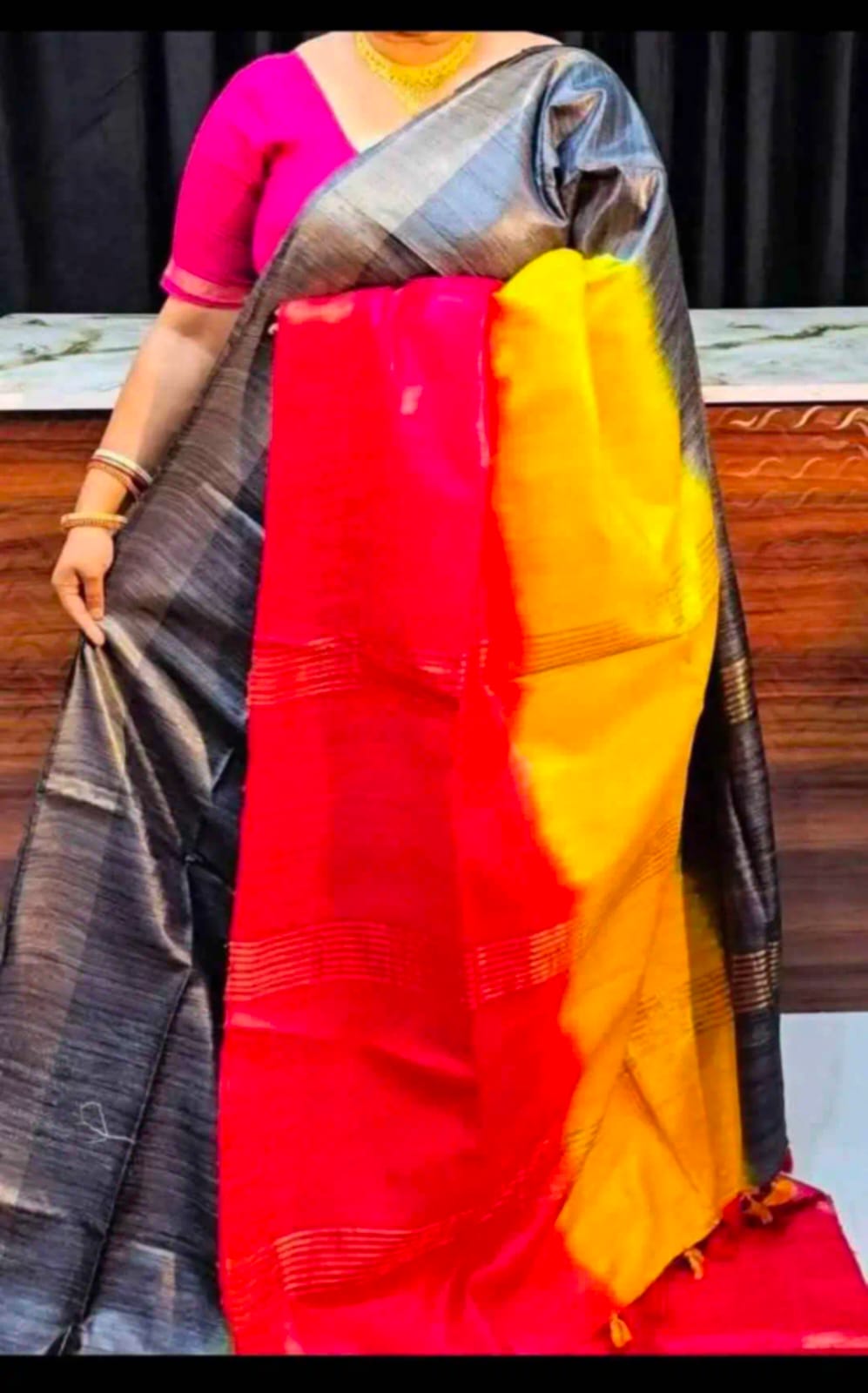 Tussar ghicha silk saree