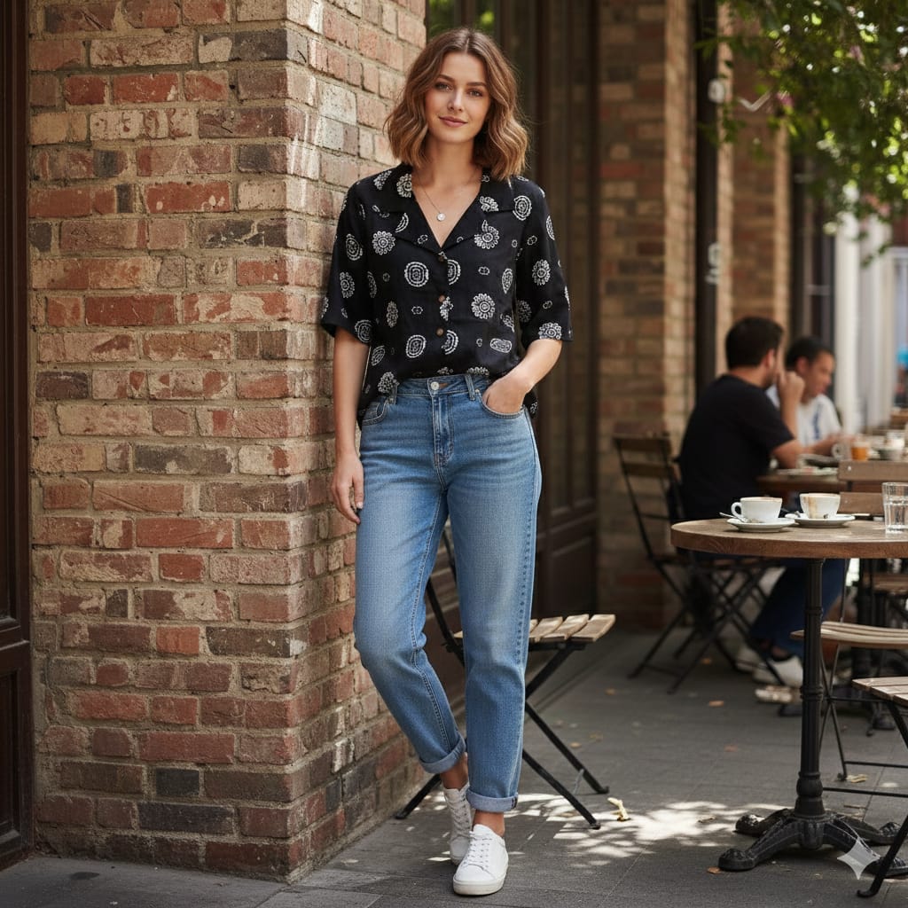 Women’s Cotton Printed Crop Shirt – Half Sleeve Casual Top