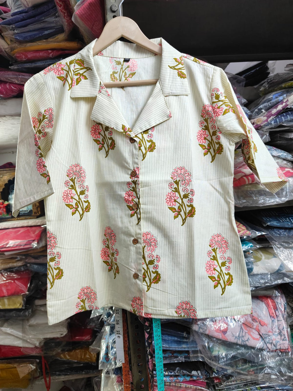 Women’s Cotton Printed Crop Shirt – Half Sleeve Casual Top