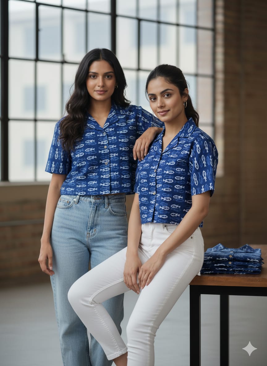 Women’s Cotton Printed Crop Shirt – Half Sleeve Casual Top