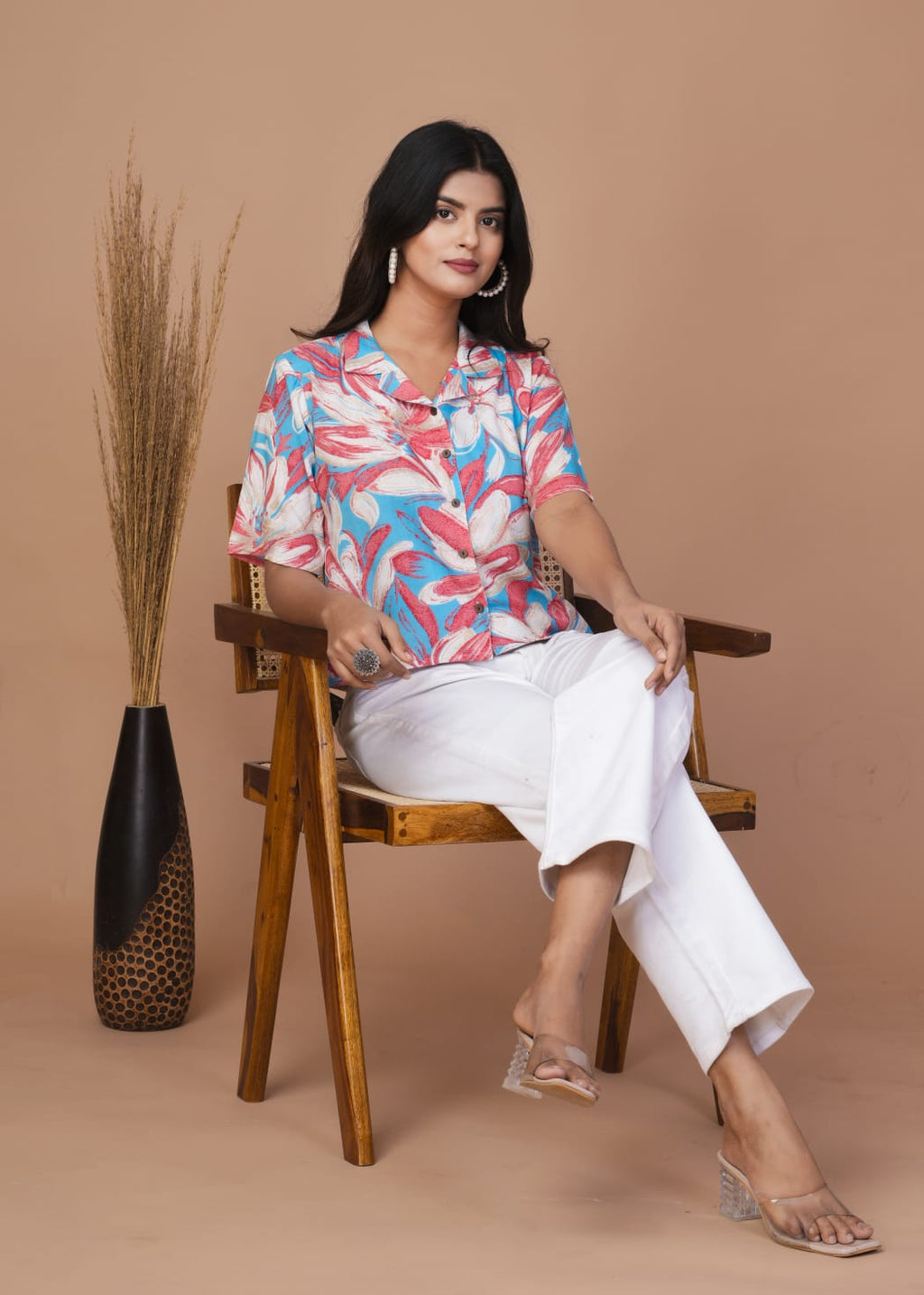 Women’s Cotton Printed Crop Shirt – Half Sleeve Casual Top