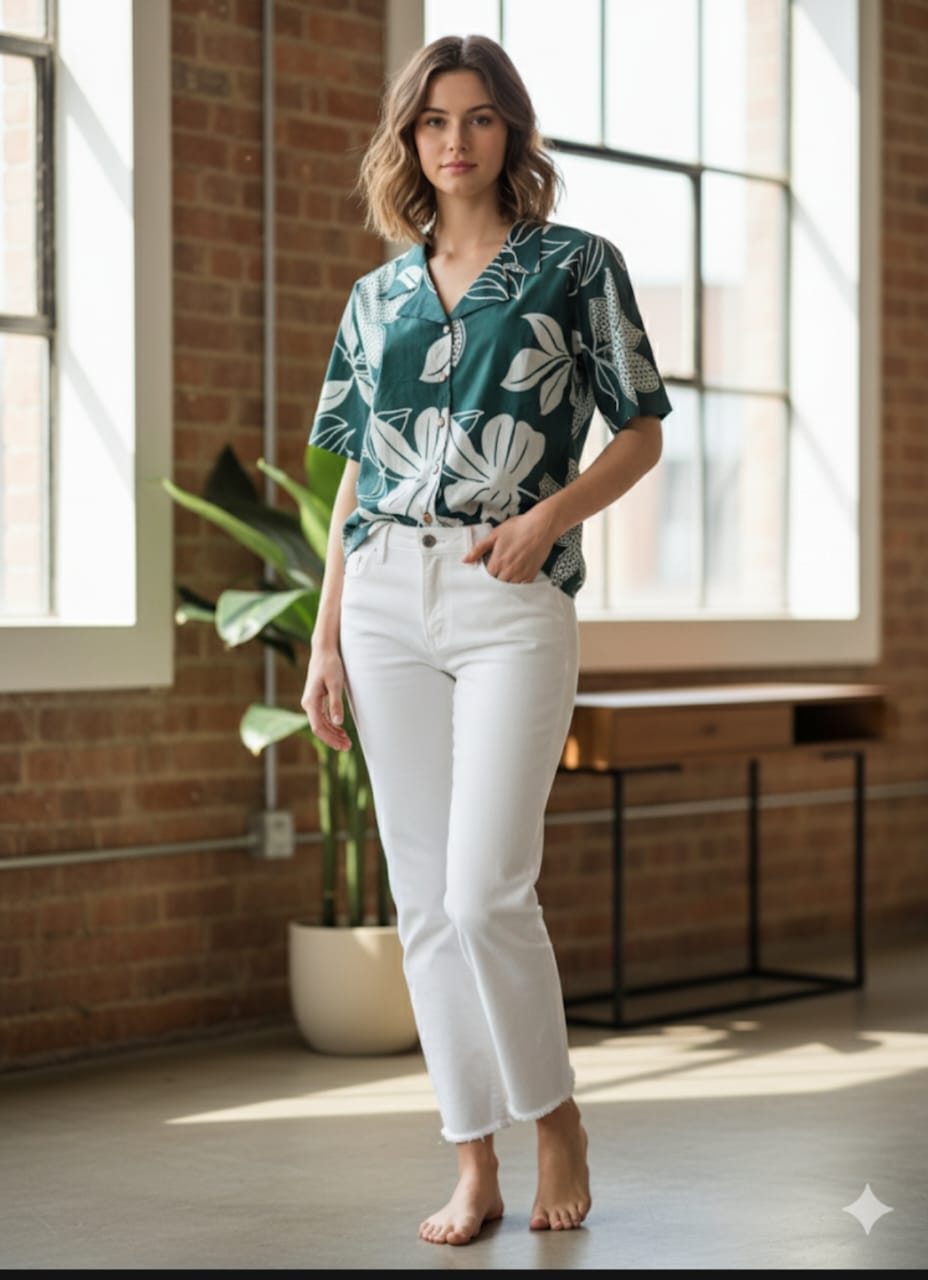 Women’s Cotton Printed Crop Shirt – Half Sleeve Casual Top