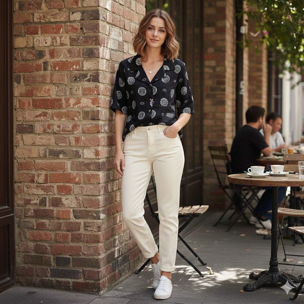 Women’s Cotton Printed Crop Shirt – Half Sleeve Casual Top