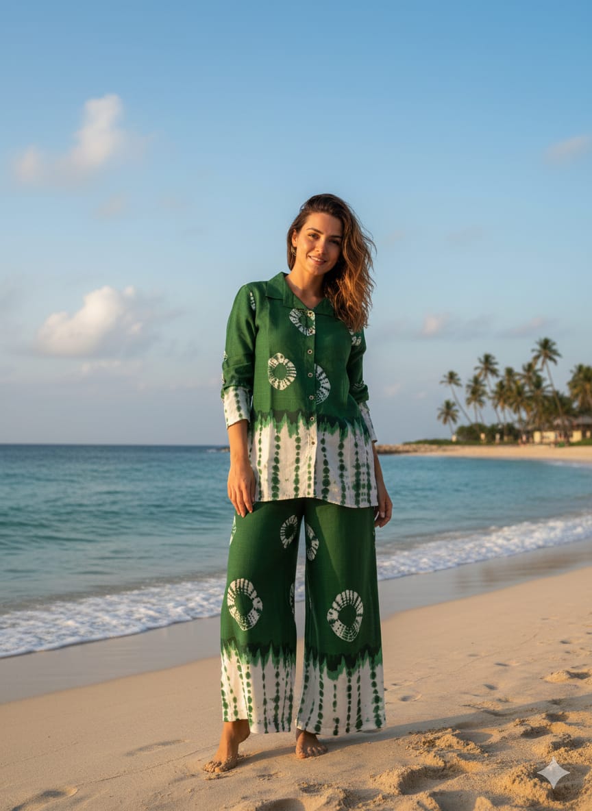 Women’s Rayon Slub Shibori Printed Co-Ord Set – Full Sleeves