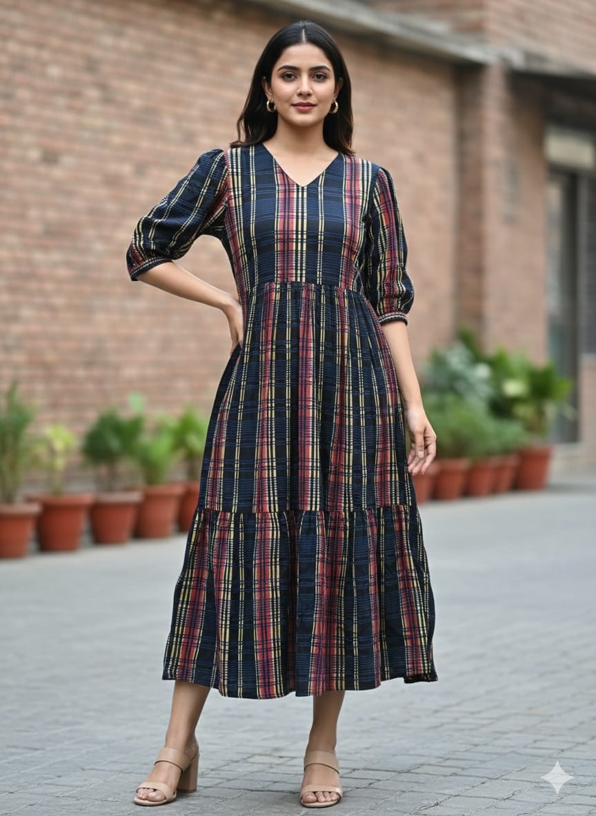 Women’s Printed Tiered One-Piece Frock with Pocket