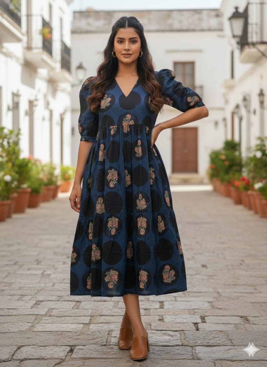 Women’s Printed Tiered One-Piece Frock with Pocket