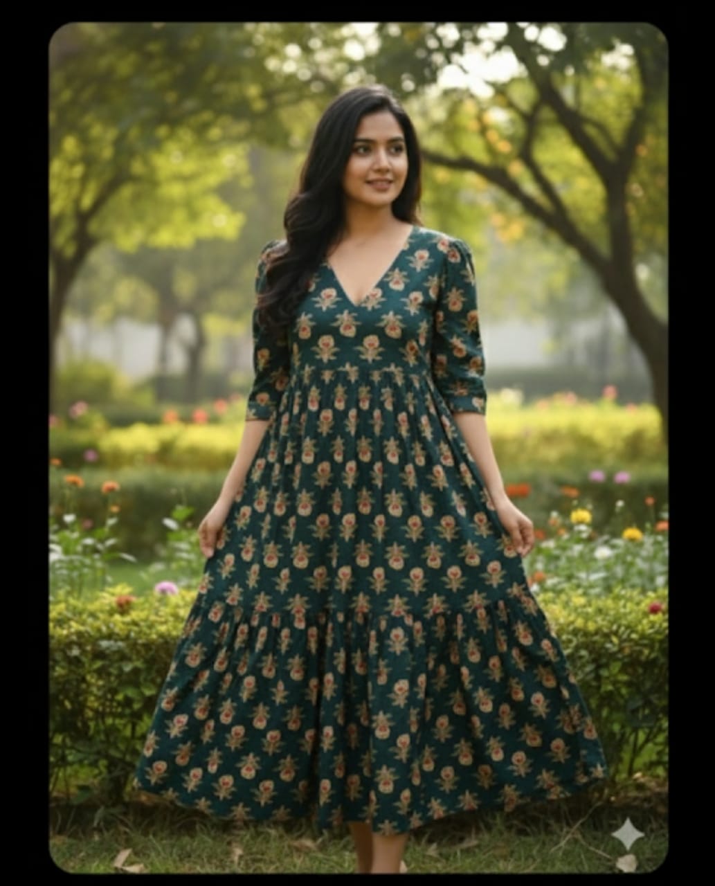 Women’s Printed Tiered One-Piece Frock with Pocket