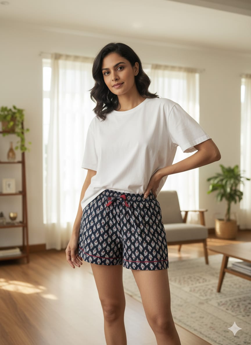 Women’s Printed Cotton Shorts with Pocket – Free Size