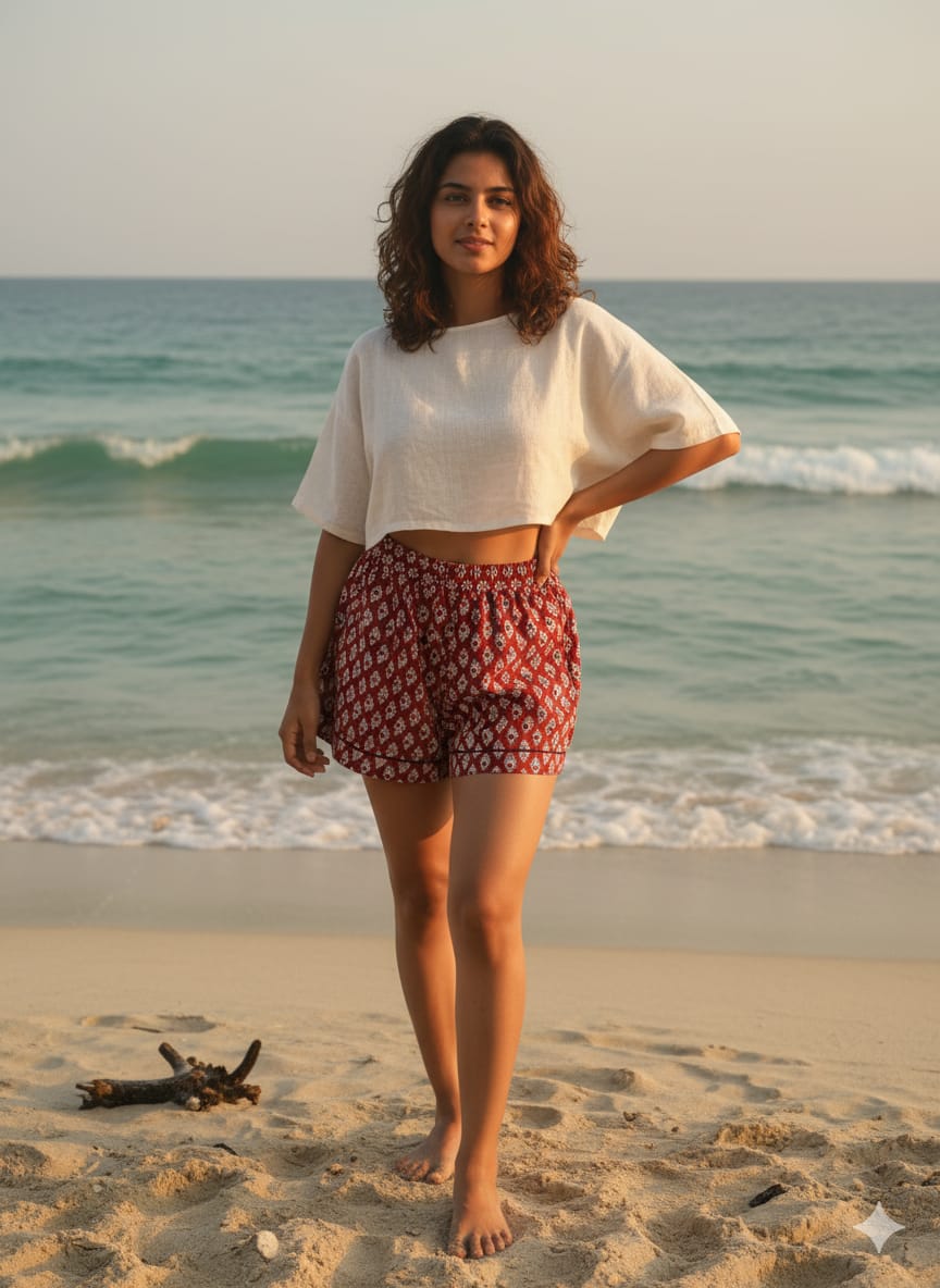 Women’s Printed Cotton Shorts with Pocket – Free Size