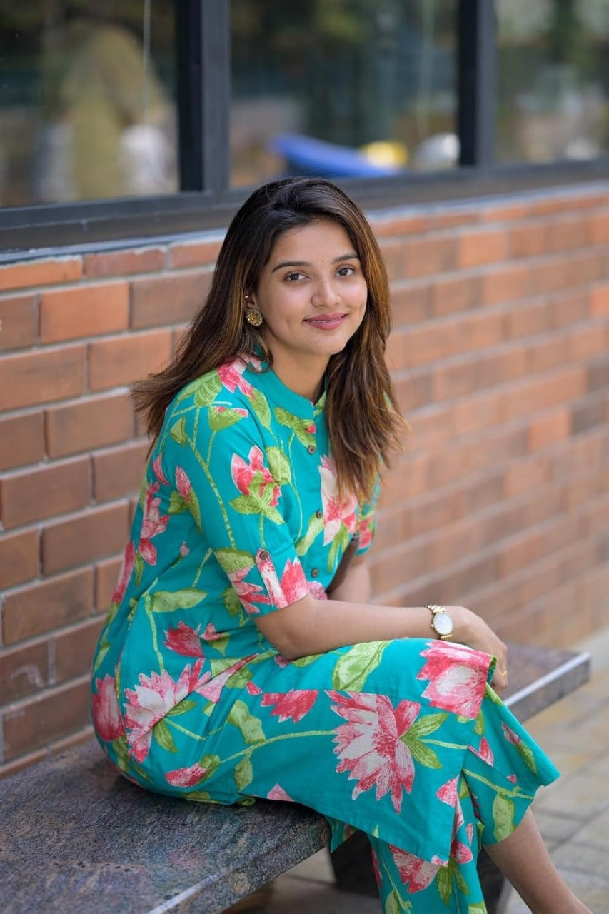 Women’s Printed Rayon Kurti Pant Set