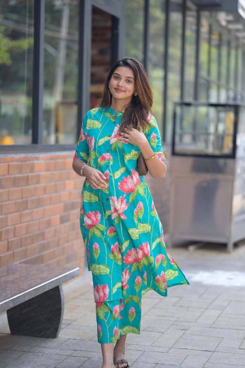 Women’s Printed Rayon Kurti Pant Set