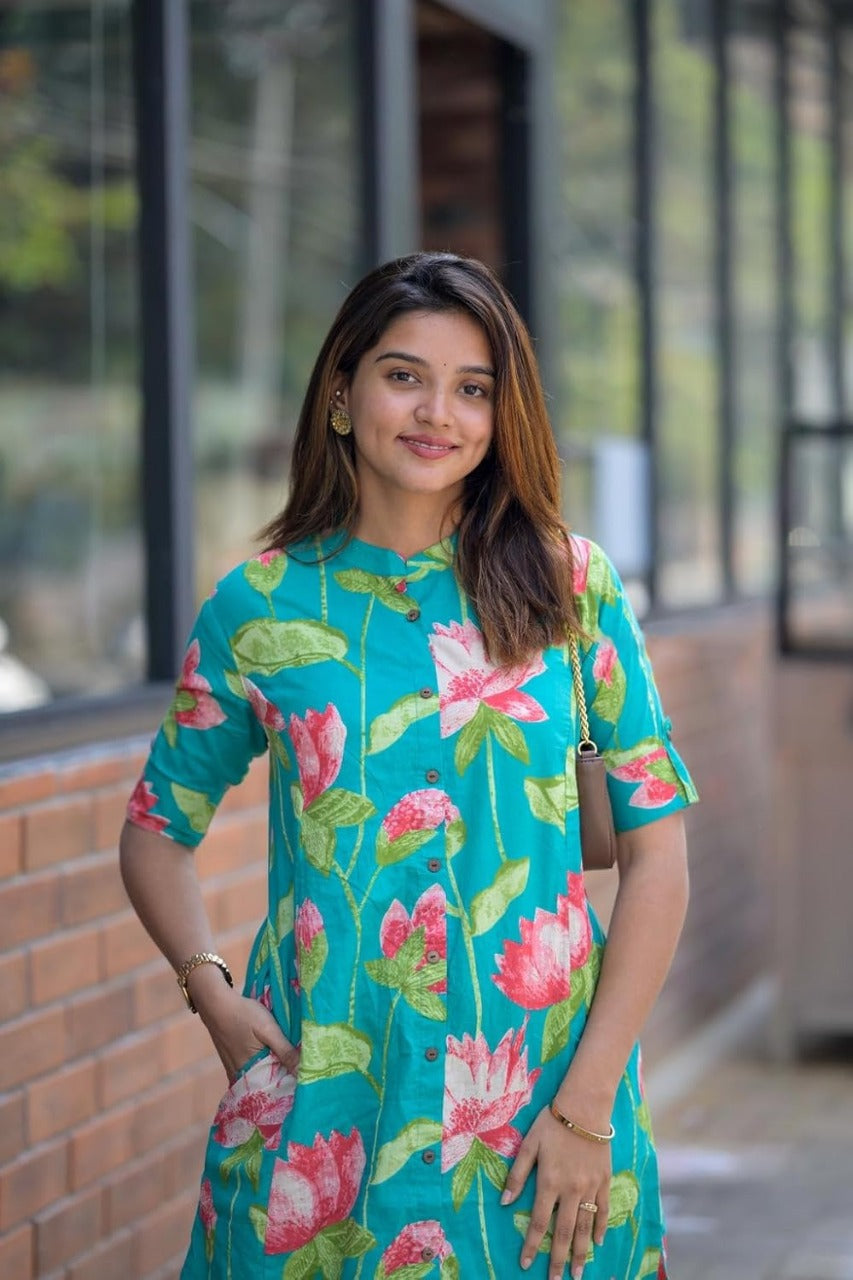 Women’s Printed Rayon Kurti Pant Set