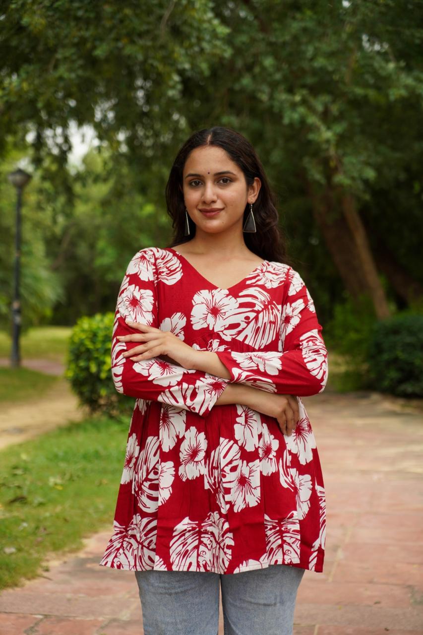 Women’s Printed Rayon Short Tops for Daily Wear