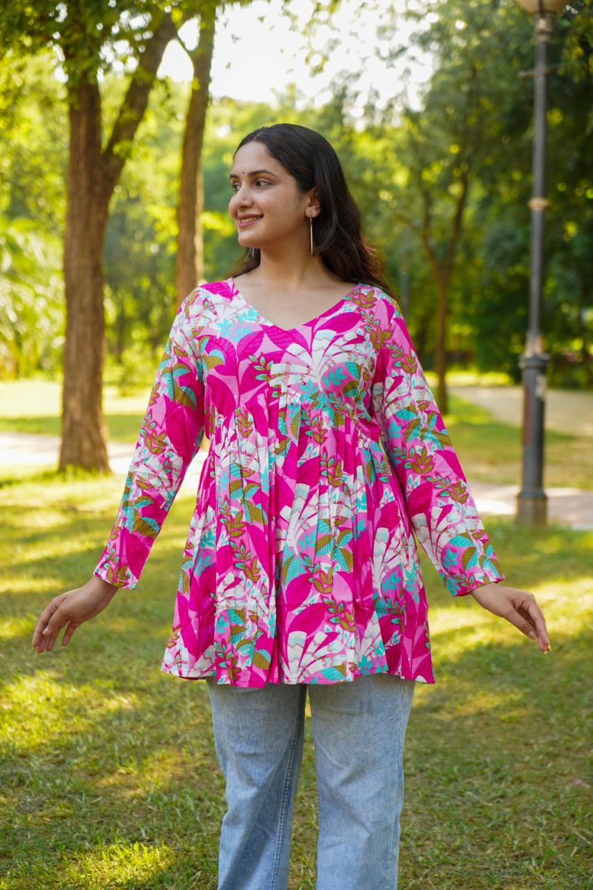 Women’s Printed Rayon Short Tops for Daily Wear
