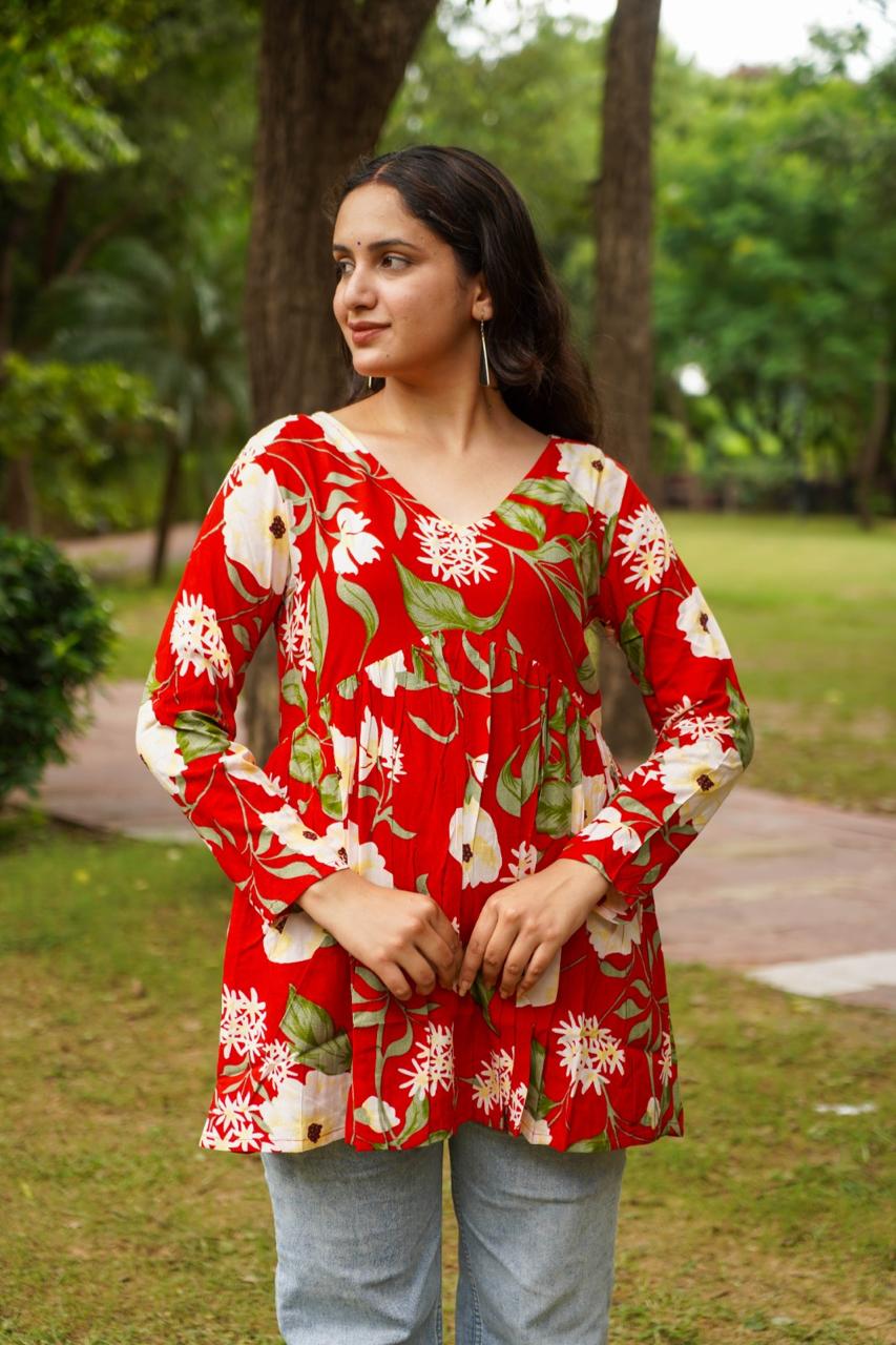 Women’s Printed Rayon Short Tops for Daily Wear