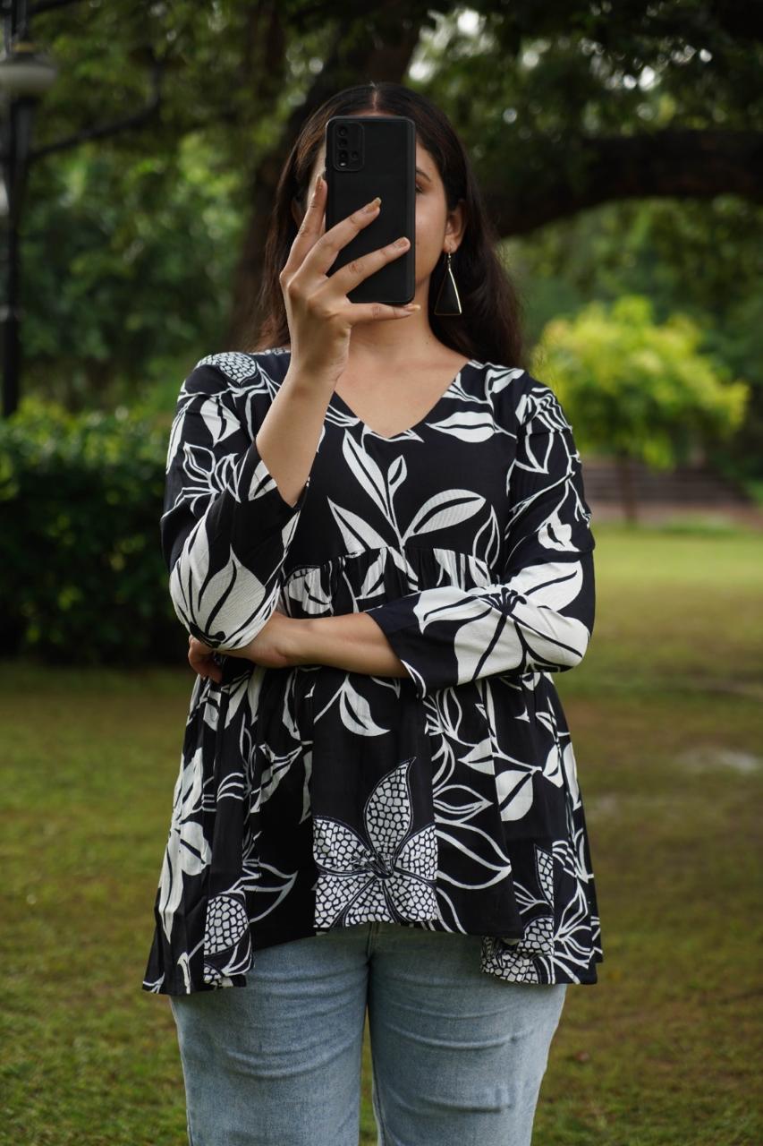 Women’s Printed Rayon Short Tops for Daily Wear