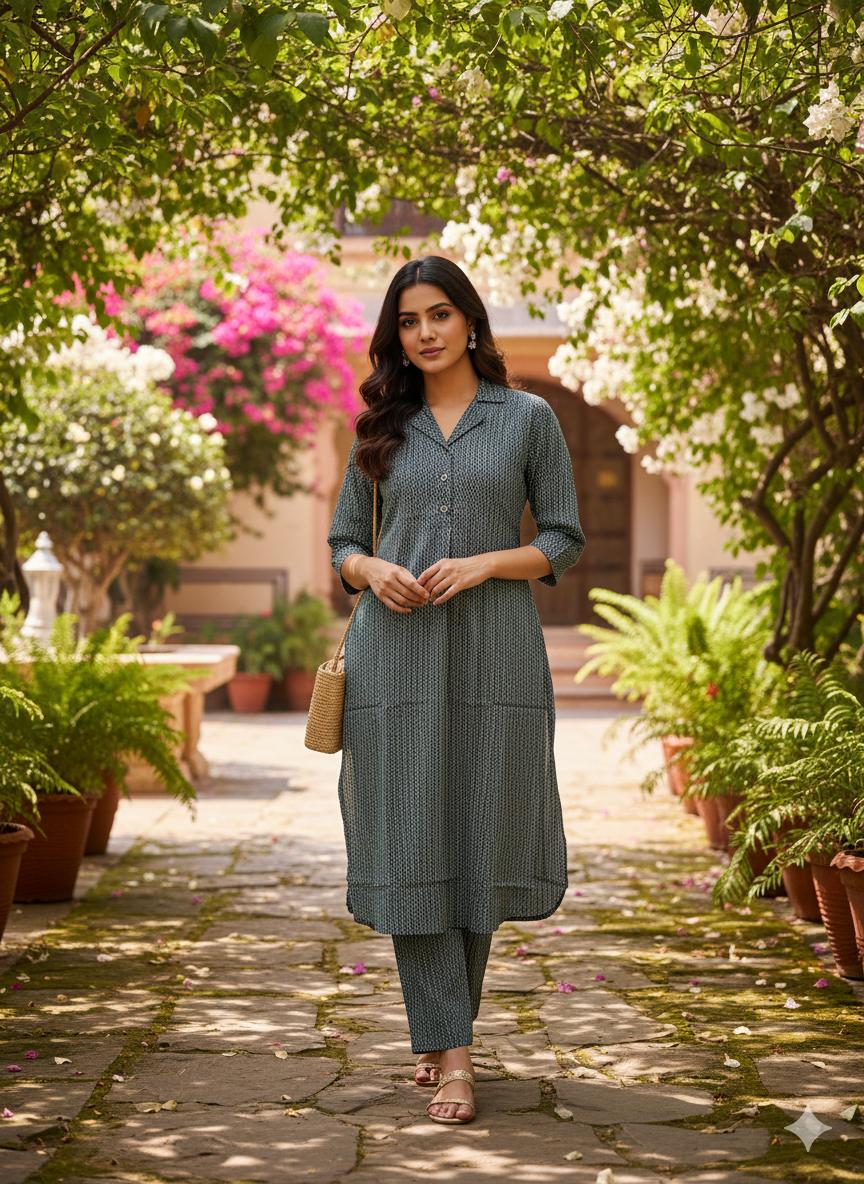 Women’s Cotton 2-Piece Co-Ord Set (Kurti & Pant)