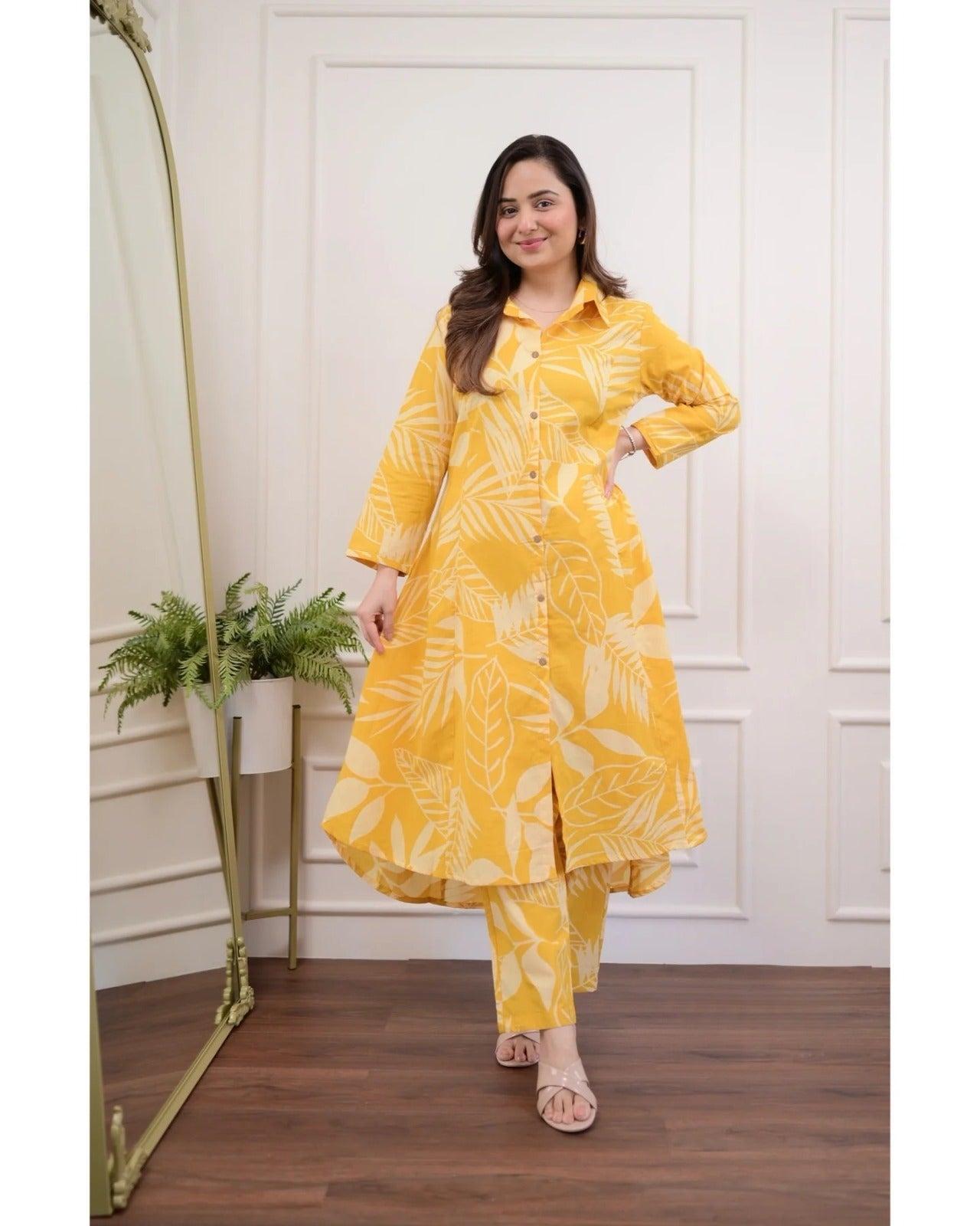 Women’s Printed Cotton Kurti Pant Set with 3/4th Sleeves