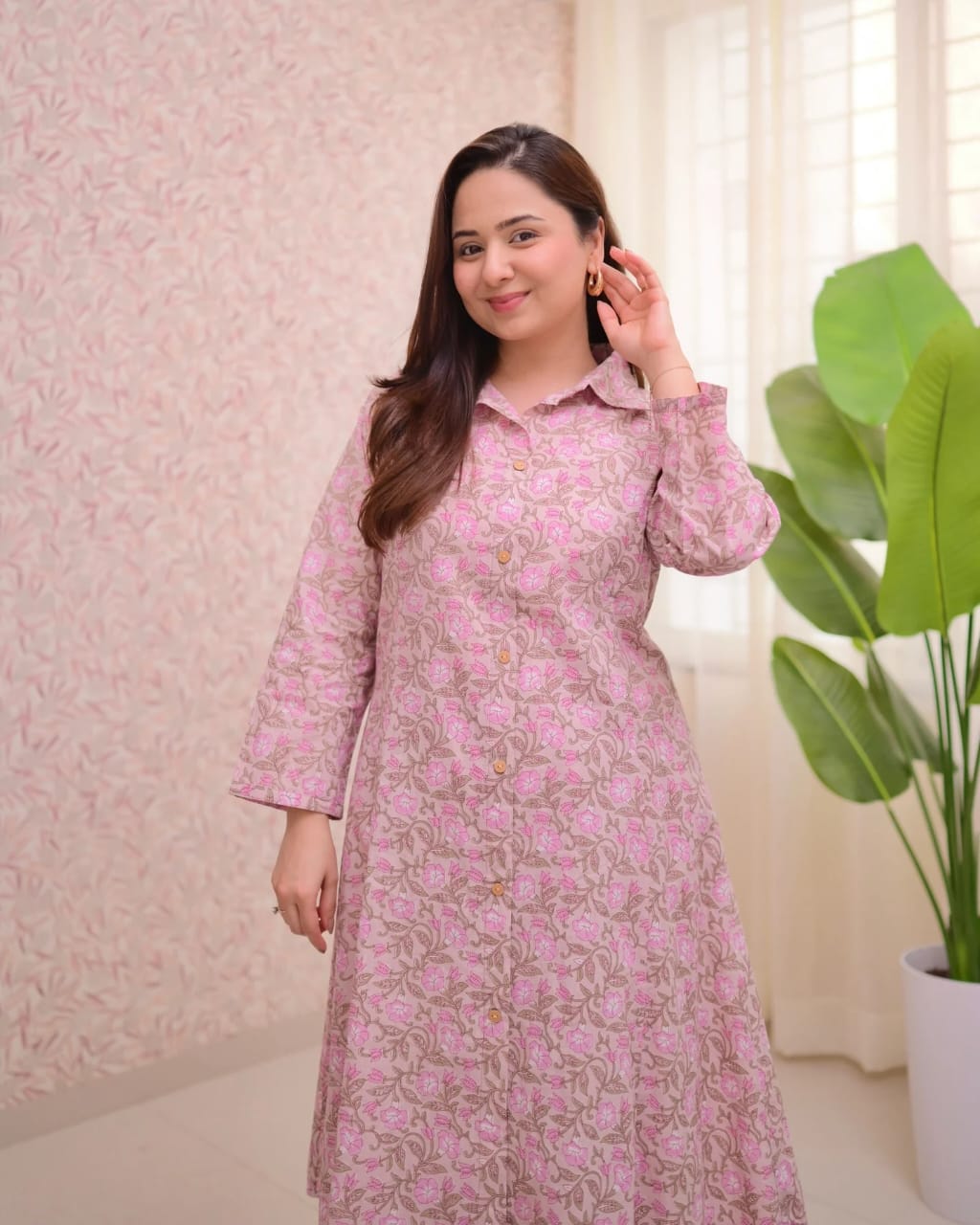 Women’s Printed Cotton Kurti Pant Set with 3/4th Sleeves