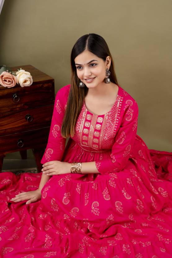 Women’s Printed Anarkali Kurtis in Rayon Fabric