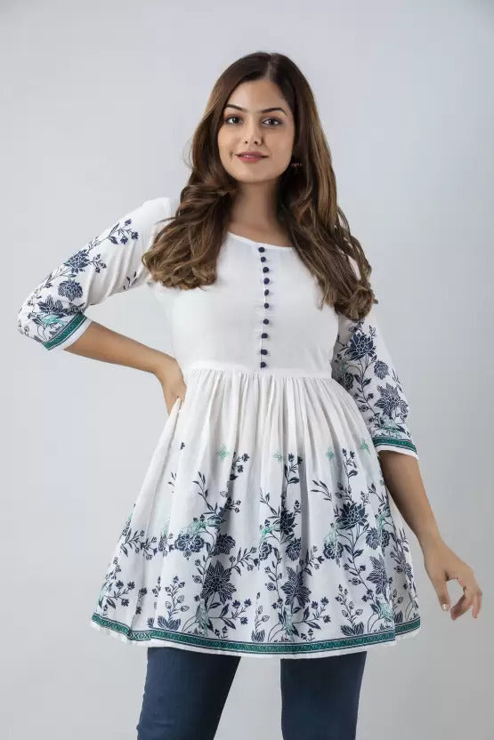 Women’s Printed Rayon Short Tops with Flared Fit