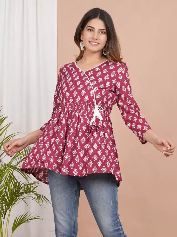 Women’s Printed Rayon Short Tops with Flared Fit