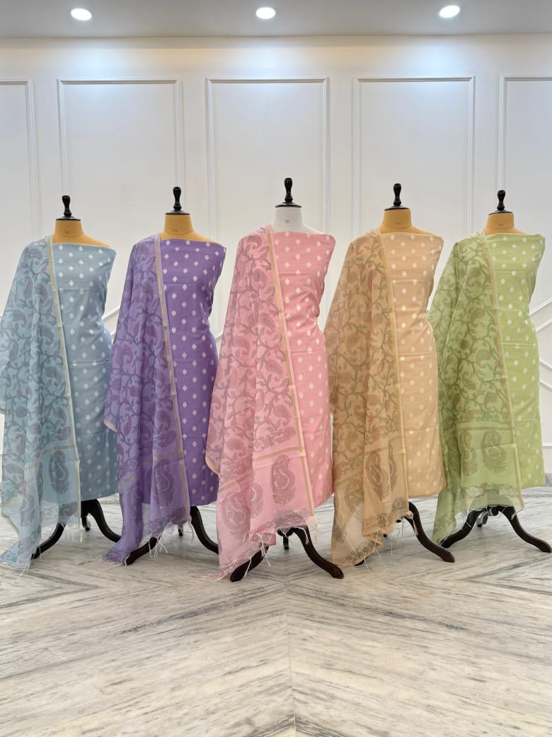 Banarasi Chanderi Dupion Suit Set with Tie-Dye Dupatta