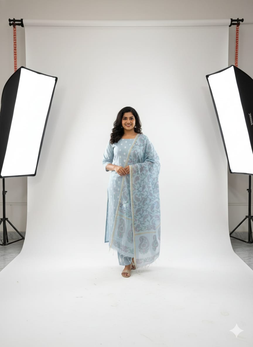 Banarasi Chanderi Dupion Suit Set with Tie-Dye Dupatta