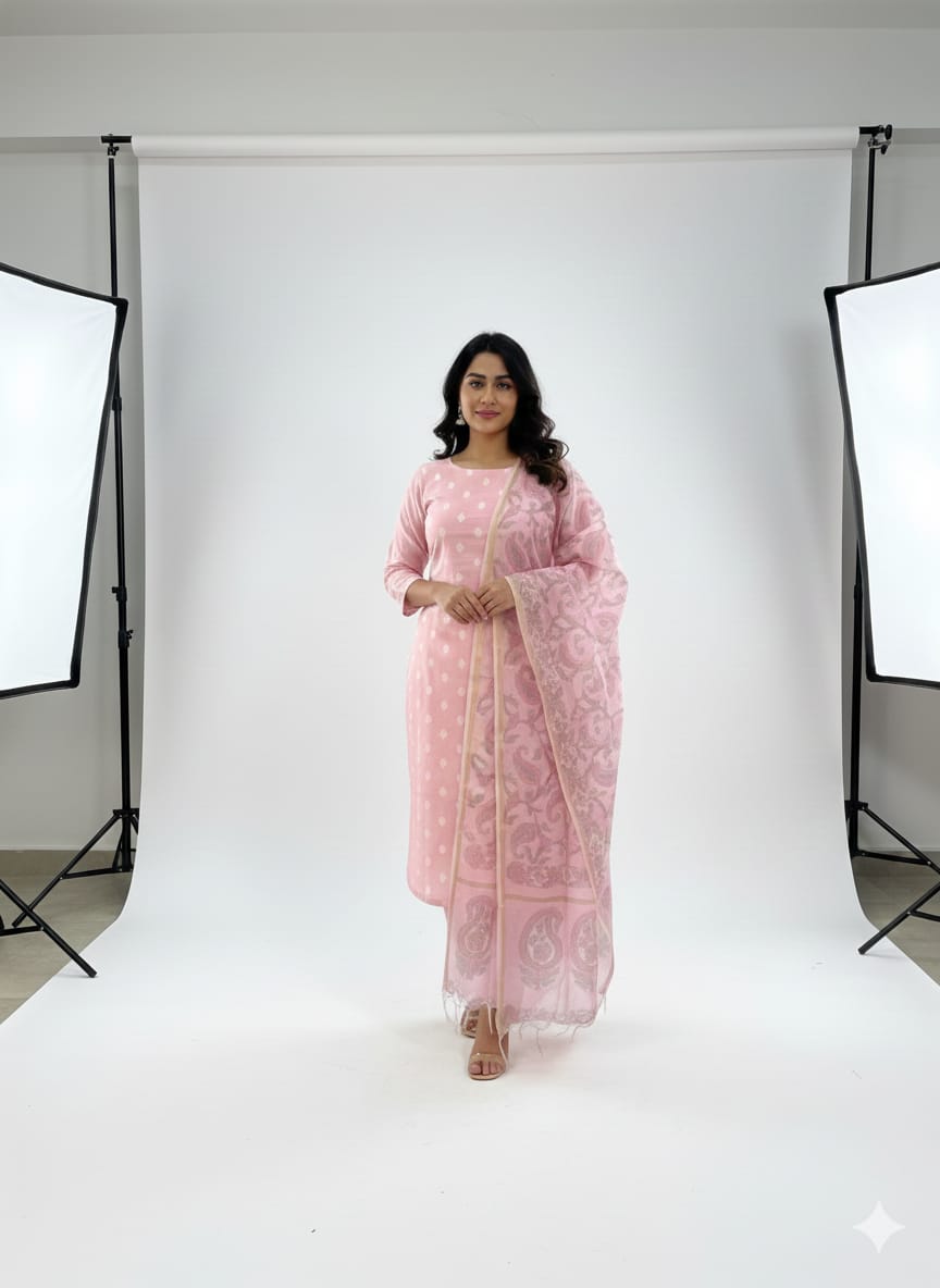 Banarasi Chanderi Dupion Suit Set with Tie-Dye Dupatta