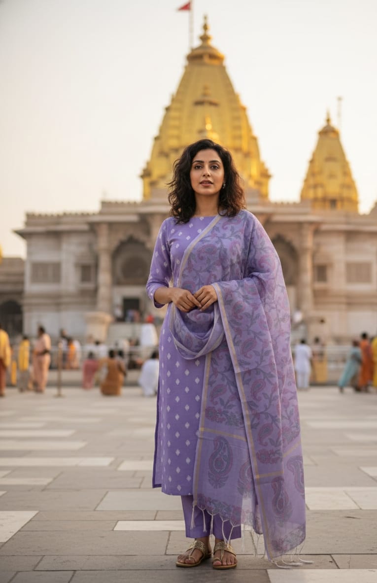 Banarasi Chanderi Dupion Suit Set with Tie-Dye Dupatta