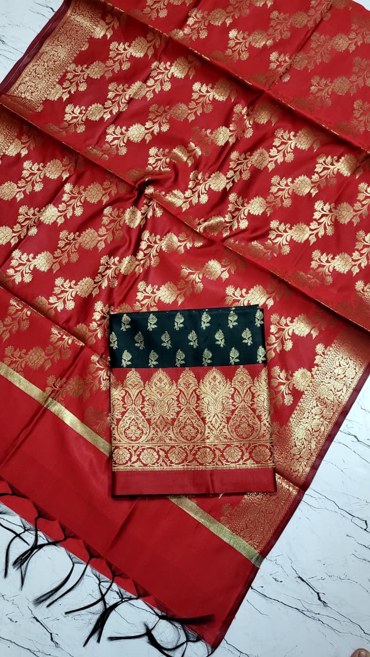 Banarasi Silk Katan Unstitched Salwar Kameez Set with Dupatta