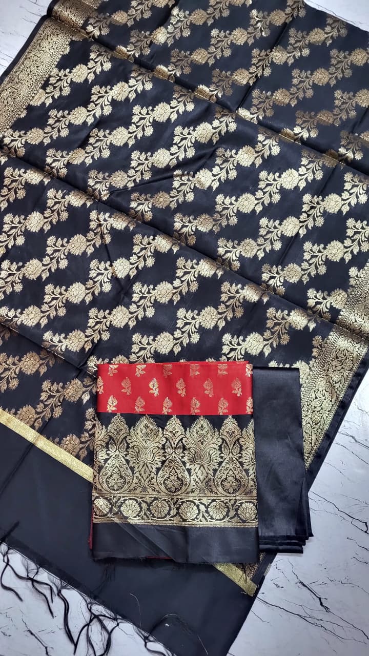 Banarasi Silk Katan Unstitched Salwar Kameez Set with Dupatta