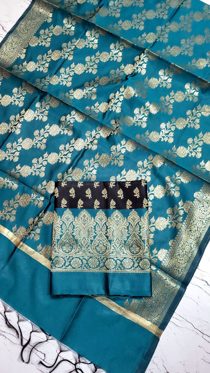 Banarasi Silk Katan Unstitched Salwar Kameez Set with Dupatta