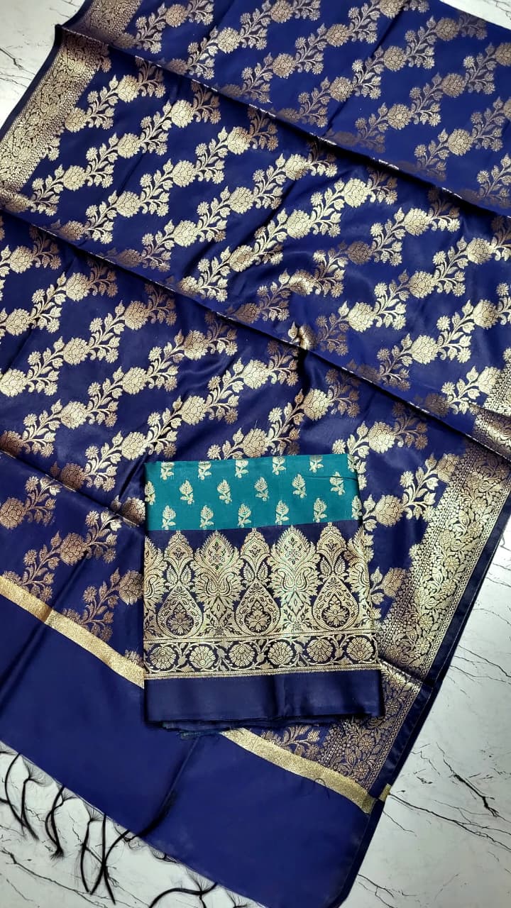 Banarasi Silk Katan Unstitched Salwar Kameez Set with Dupatta