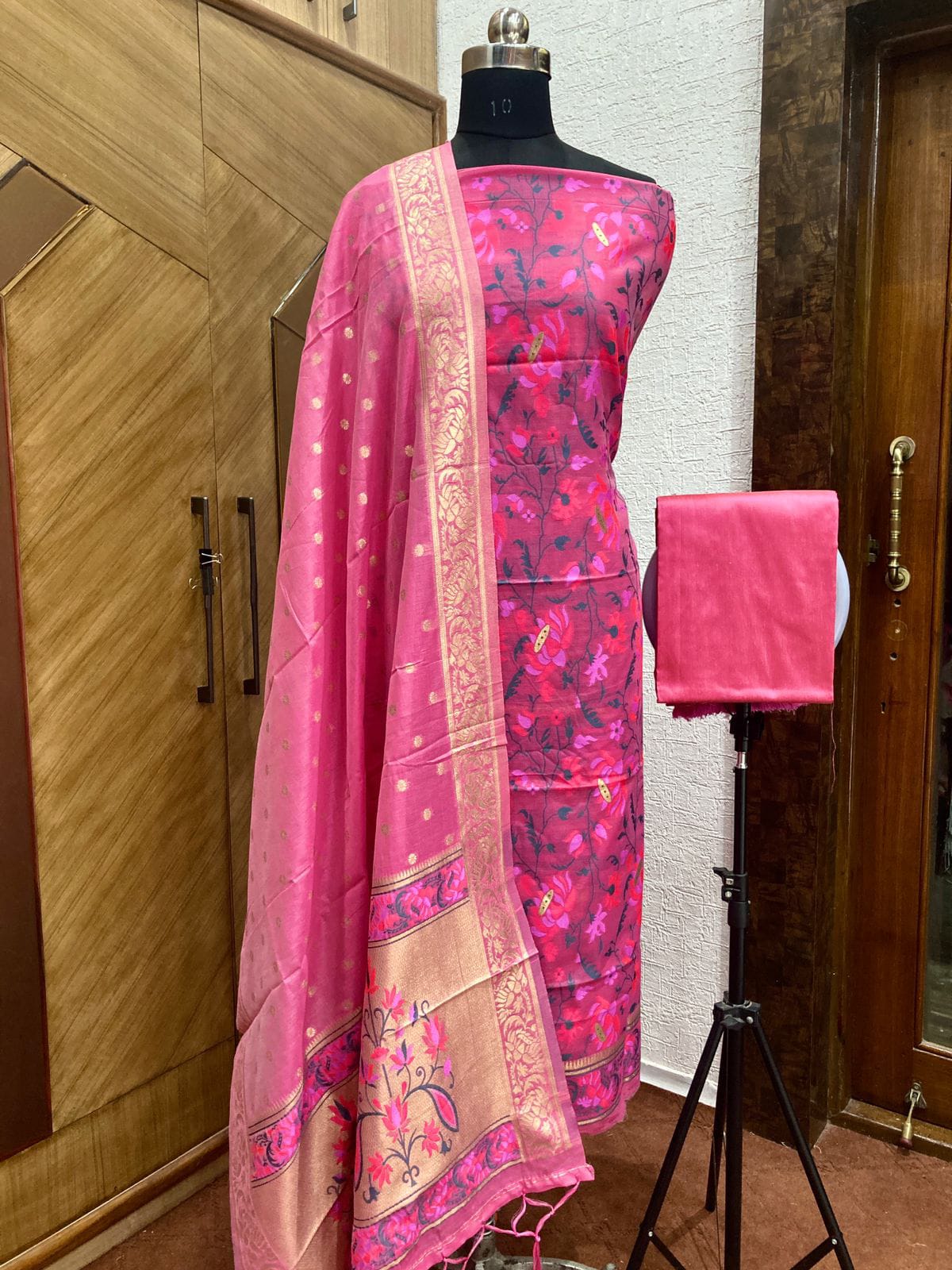 Jamdani Cotton Unstitched Suit Set with Jamdani Dupatta